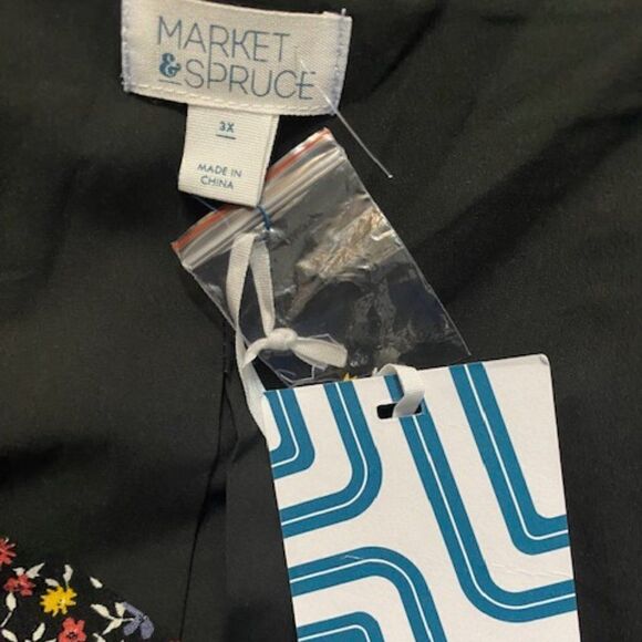 Market & Spruce Black Floral V-neck 3/4 sleeves Midi dress, size 3X - Picture 5 of 5